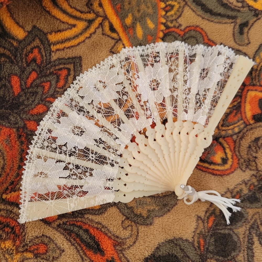 Vintage(?) Small Hand Fan ~ Shadowbox ~ Victorian Style ~ Decor Item FINAL PRICE